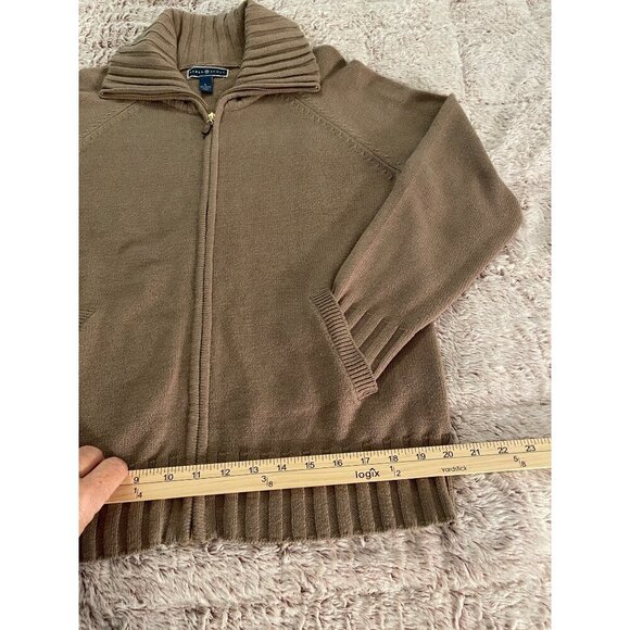 Karen Scott Womens Tan Zip-Up Cardigan Sweater Large Cotton Blend With Pockets & - Picture 7 of 16
